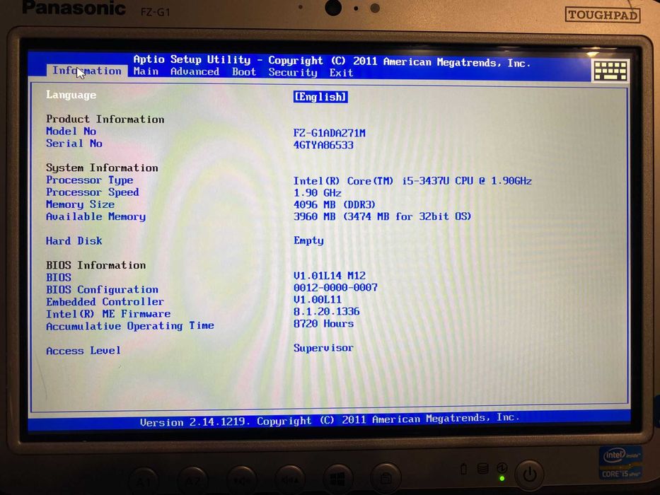 Tableta militara Panasonic Fz-G1  i5 Gen 3, 4 GB RAM pt piese/reparat