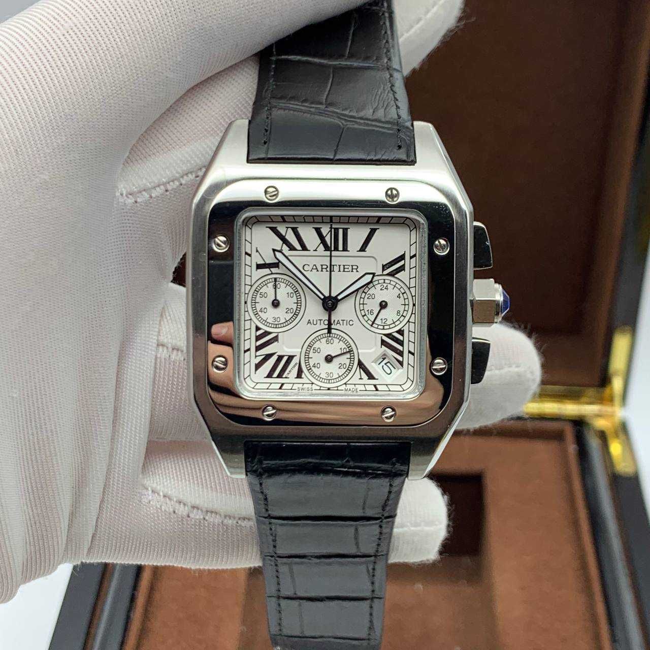 Часовници Cartier Santos 100XL сребърен хронограф