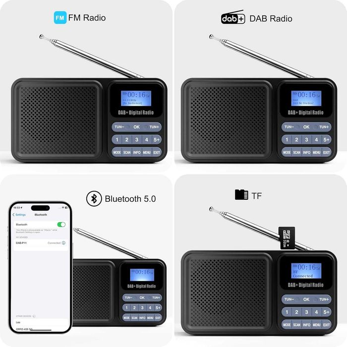 Radio DAB portabil, radio DAB Plus, radio FM cu Bluetooth 5.0