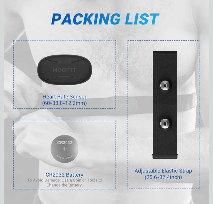 Монитор за сърдечен ритъм moofit HR8 Bluetooth 5.0/ANTс колан за гърди