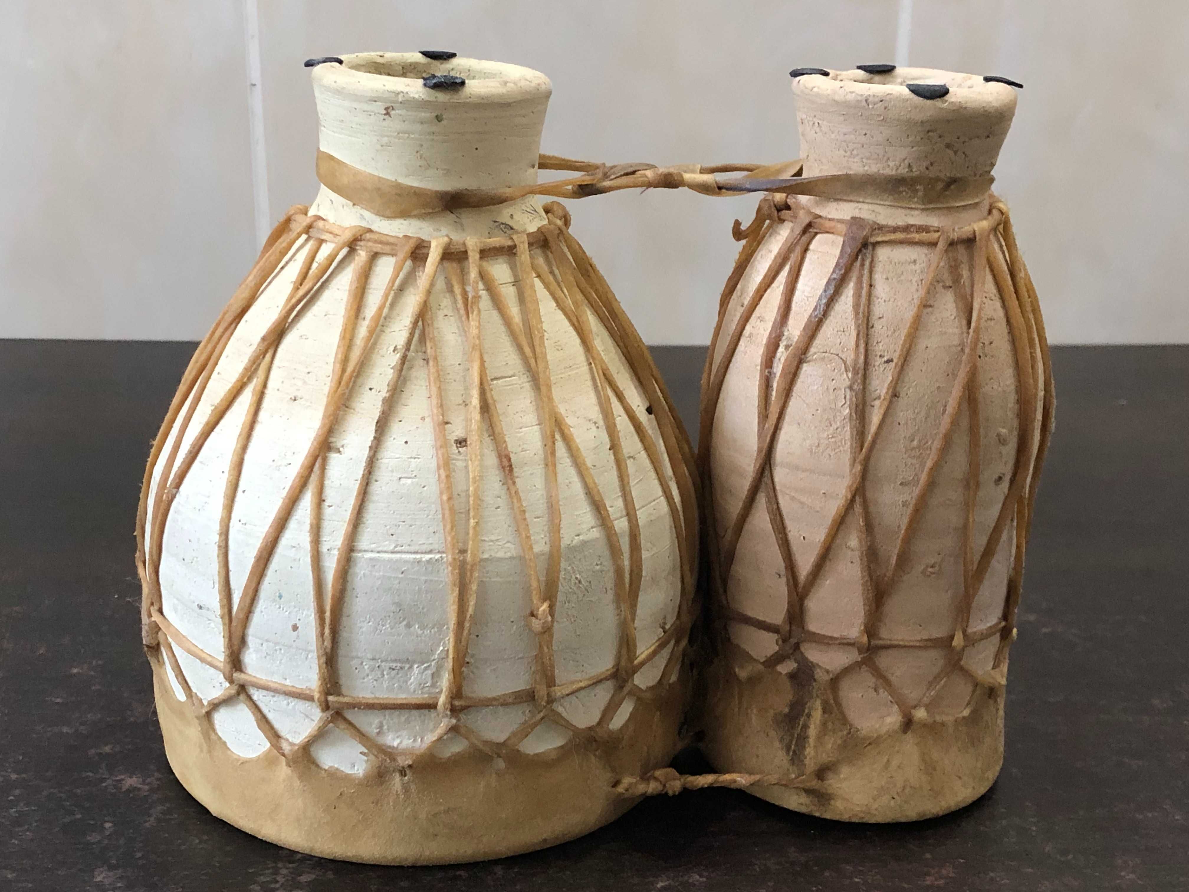Toba dubla traditionala marocana Tam Tam din piele si ceramica Maroc