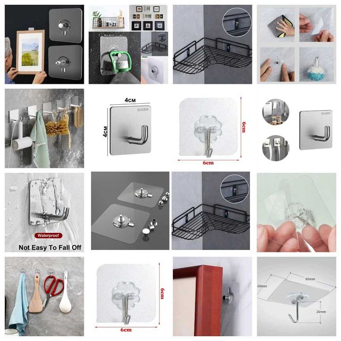 Крючки и крепление без сверления для навески полочек разные виды