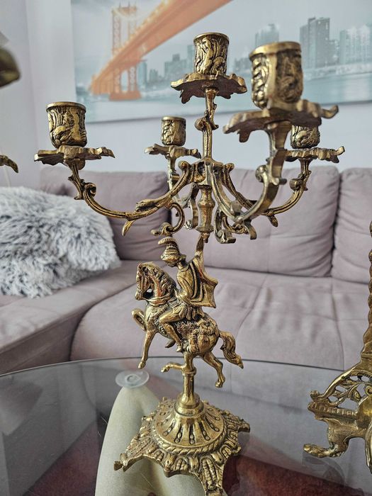 Set 4 sfesnice si ceas bronz - semineu
