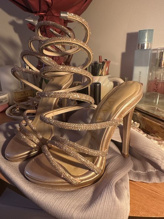 Sandale Cu Toc Subțire și Cristale Roze Șampanie Vanilla Days 34