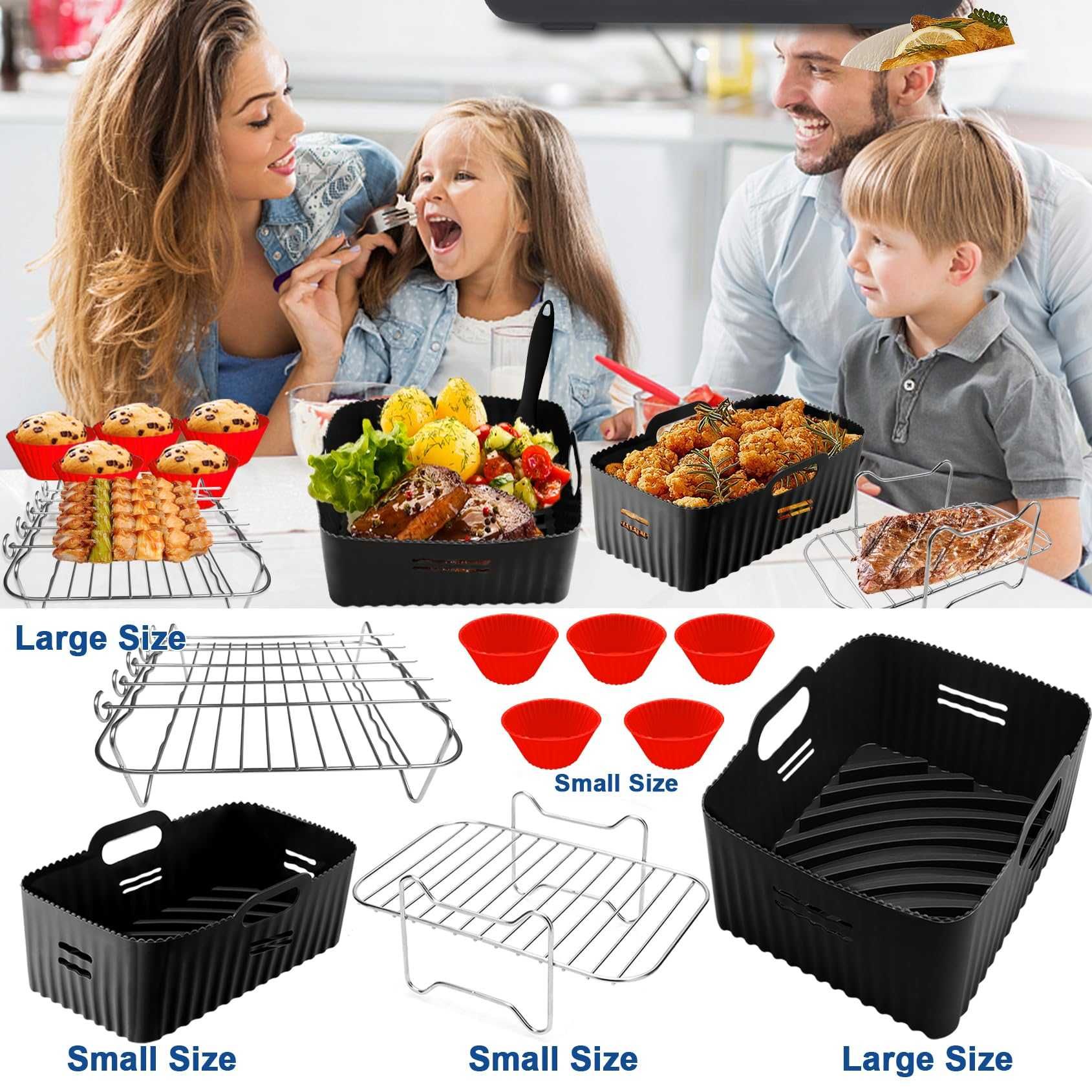 Комплект аксесоари за еър фрайър Airfryer тава мъфини шишчета 3 вида