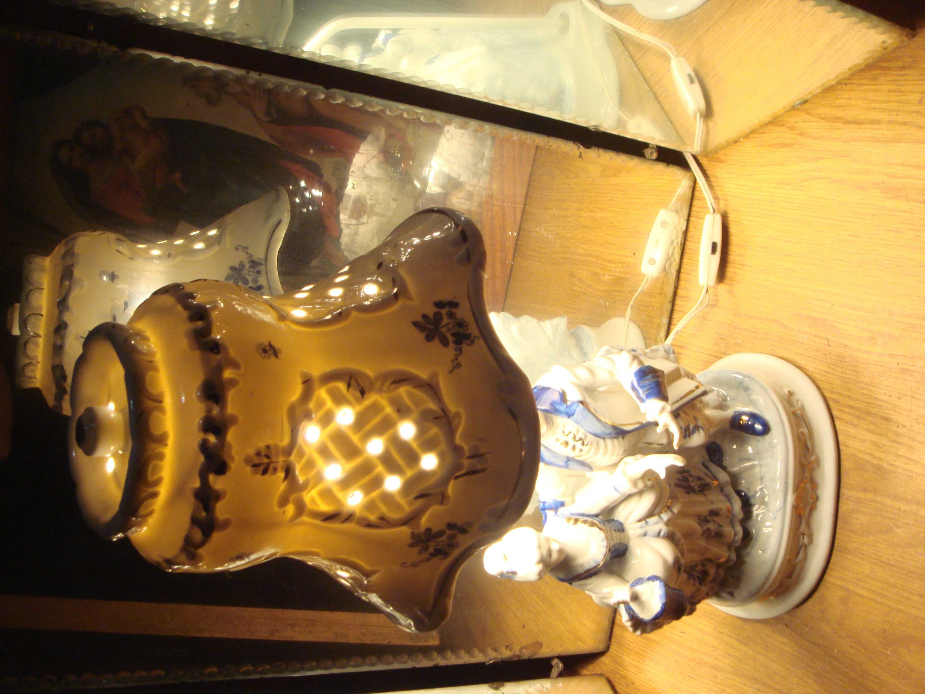 Фарфоровая Кобальт лампа настольная с золотом Баварская -Франц. пара