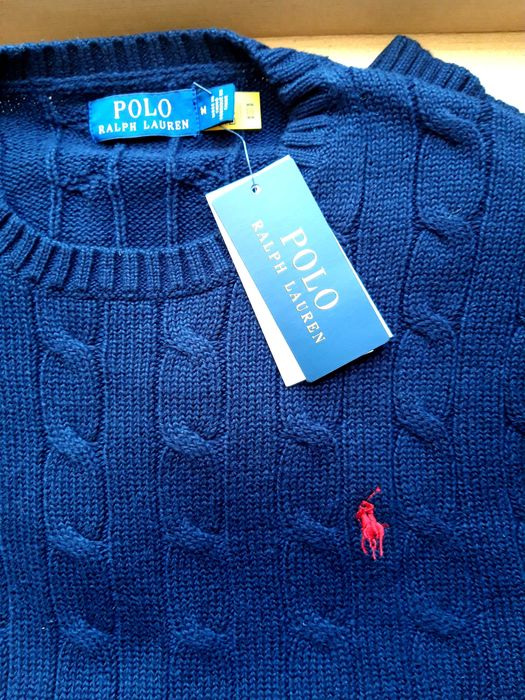 Оригинален нов мъжки пуловер POLO, с етикет, размер М, тъмносин