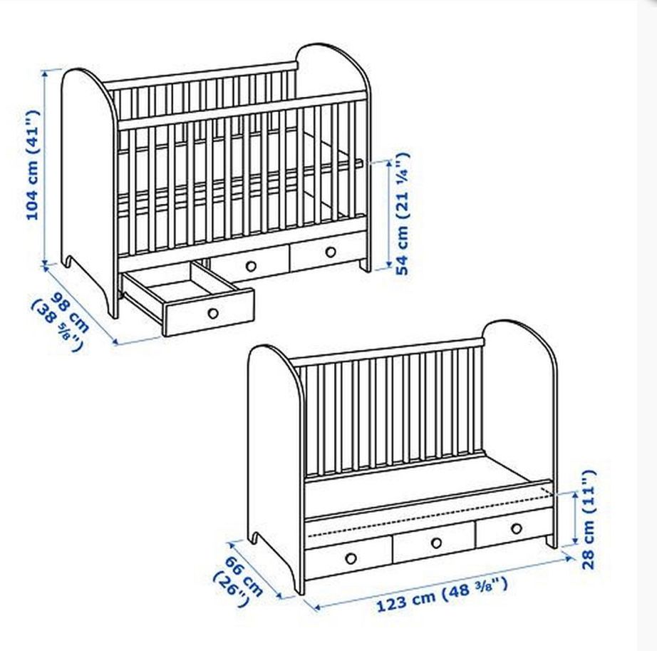 Pătuţ cu sertar pentru copii, gri, 60x120 cm+saltea IKEA