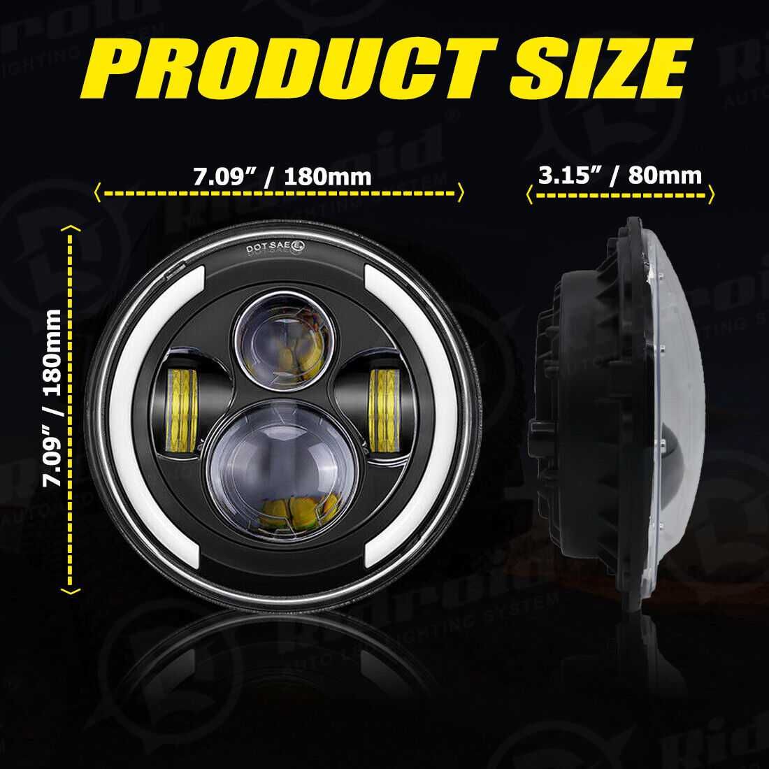 Комплект Кръгли LED фарове 70W H4 букса, къси, дълги, дневни + мигач
