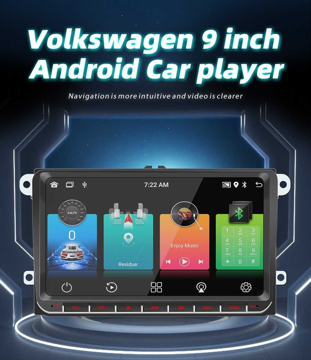 VAG 9" 2-DIN мултимедия за VW-SEAT-Skoda. Android 12, RDS, 2/32GB