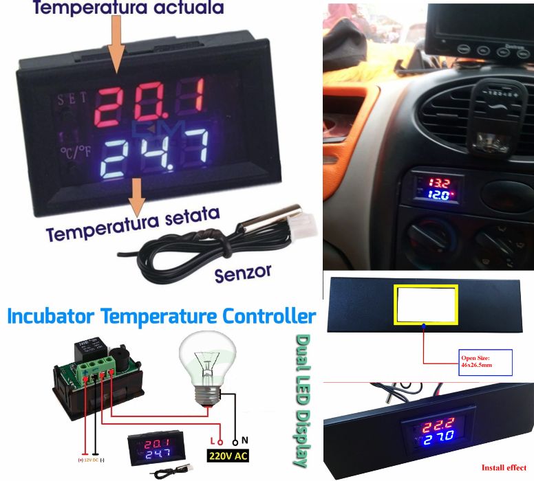 Termostat digital masina -50/+110 12V regulator temperatura. Nou