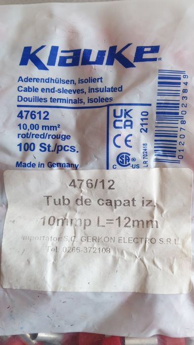 Tub de capat 476/12, 10 mmp,  L=12mm, 100 buc