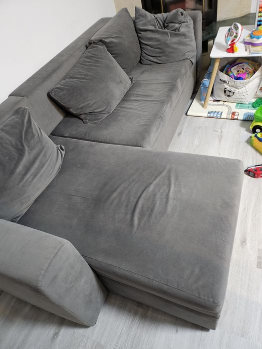 Сив ъглов разтегателен диван
