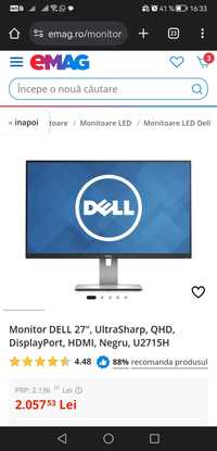 Monitor DELL 27" UltraSharp QHD DisplayPort HDMI Negru U2715H