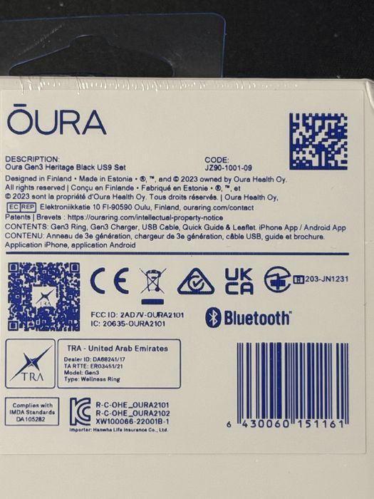 Oura Ring Gen 3 Black Size 9 US