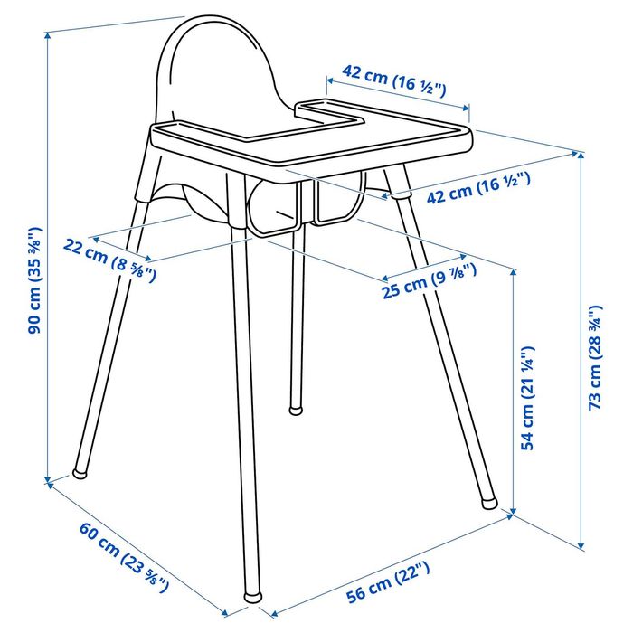 ANTILOP столче за хранене с табличка IKEA + облегалка и калъфка