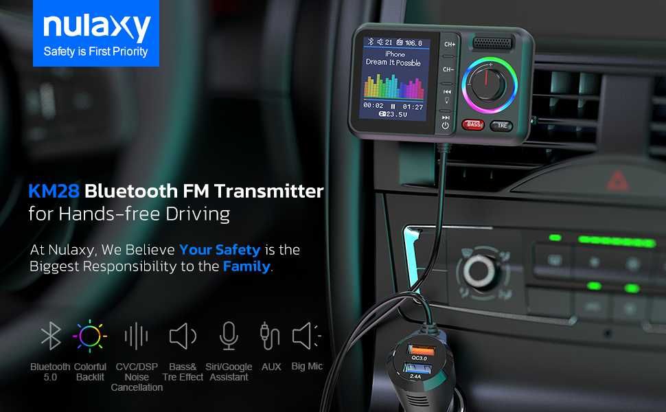 KM28 Bluetooth FM трансмитер тип"Nulaxy*