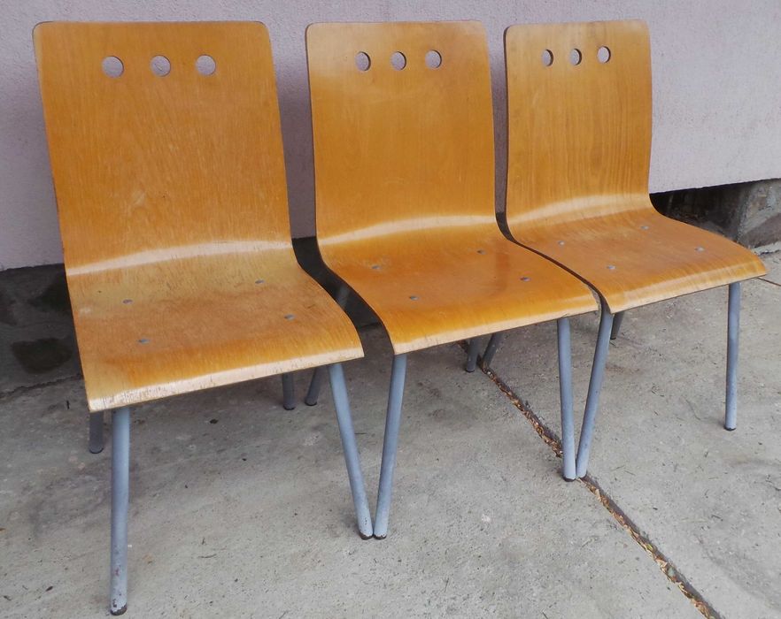 Scaune schelet metalic, spatar/sezut lemn stratificat si BONUS