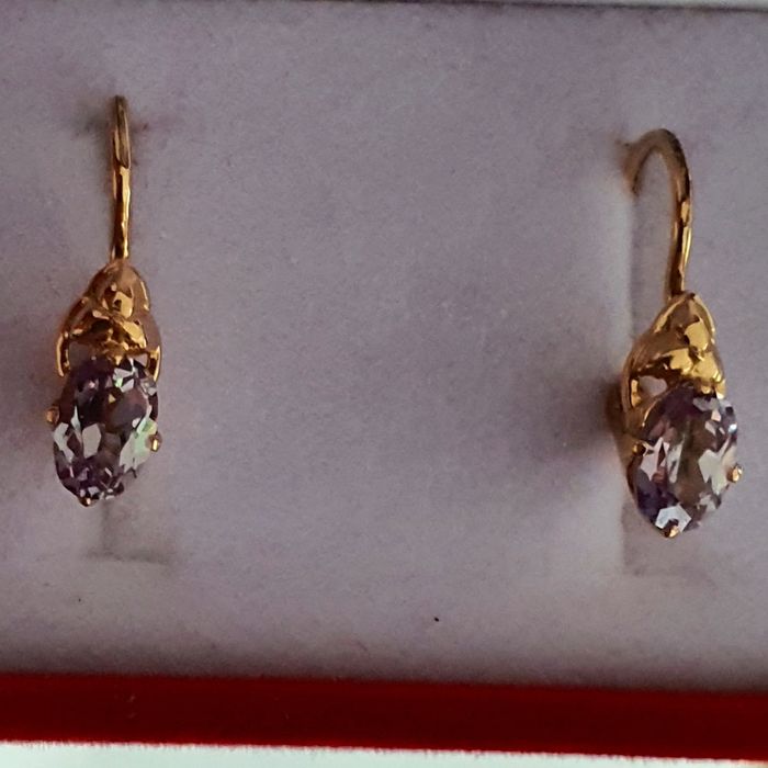 Cercei Rusesti Aur 14K Cu Alexandrite Ovale