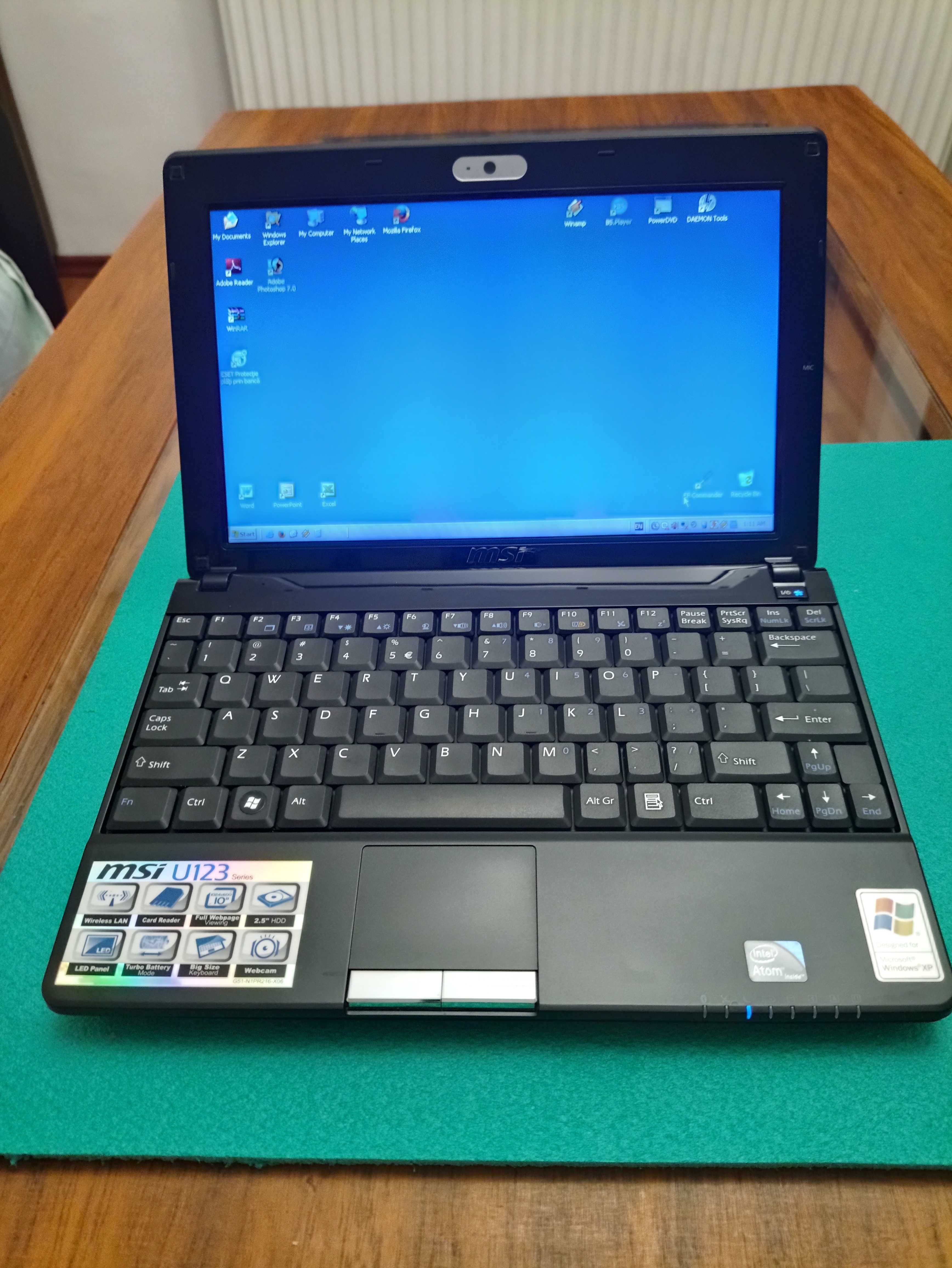 Notebook MSI U123 10”, Intel Atom N280 1.66GHz, 1GB RAM, 160GB HDD