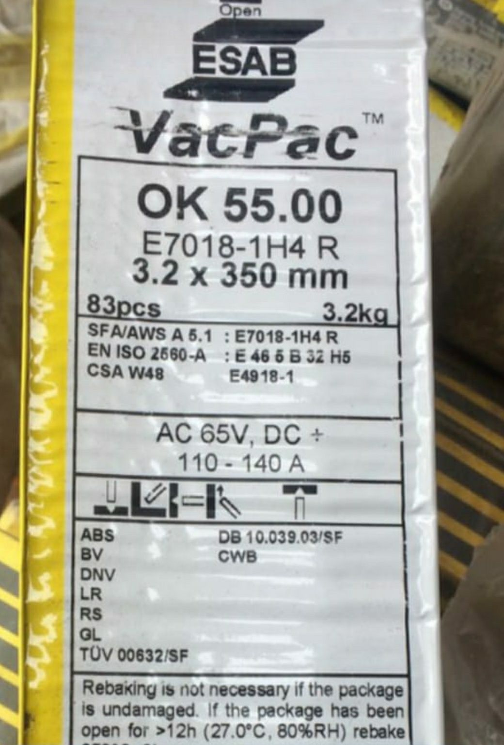 Продается электроды ESAB OK 55.00 3,2мм в вакуумной упаковке. 
AWS A