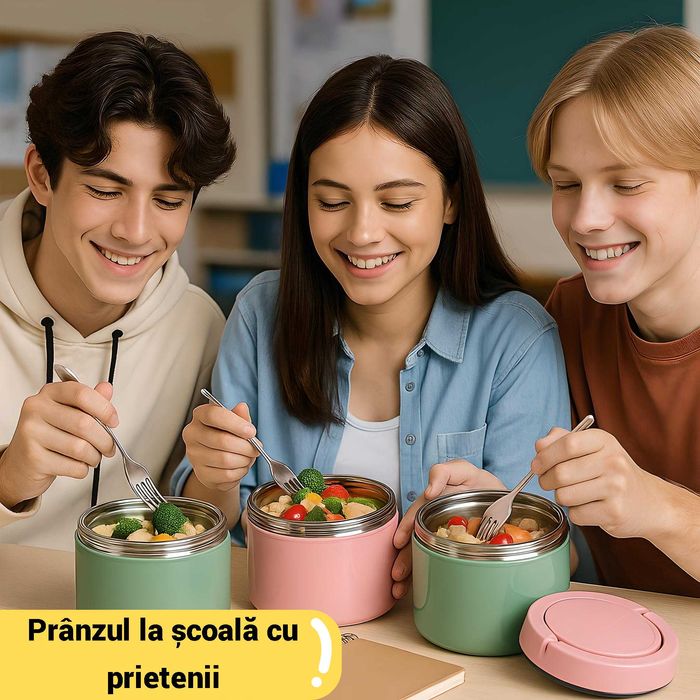 Caserola Termos pentru Mancare 630ml – Inox Premium Roz/Verde