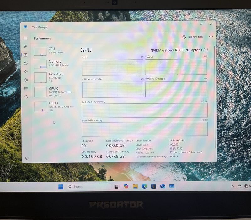 Геймърски лаптоп Intel Core I7 10870H, RTX 3070 8GB, 16GB ram, 1TB SSD