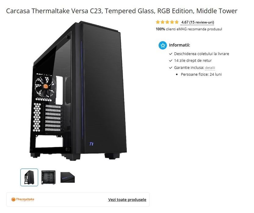 Carcasa Thermaltake Versa C23 + sursa Asus TUF 650 W