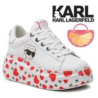 KARL LAGERFELD № 39 – Дамски кецове ест кожа "RED HEARTS" нови с кутия