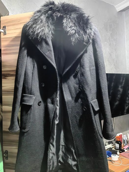 Оригинално 100% вълна палто с яка от лисица