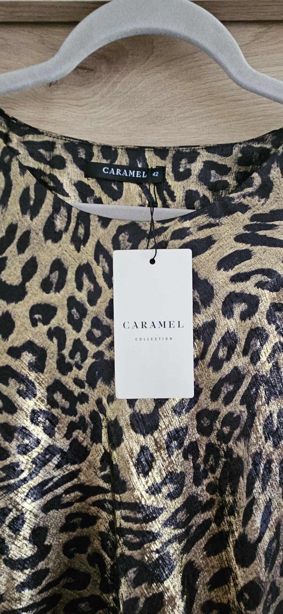 Bluză eleganta Caramel cu nod în talie animal print 42