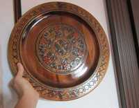 cadou rar Cloisonne plate farfurie vintage de colectie handmade lemn