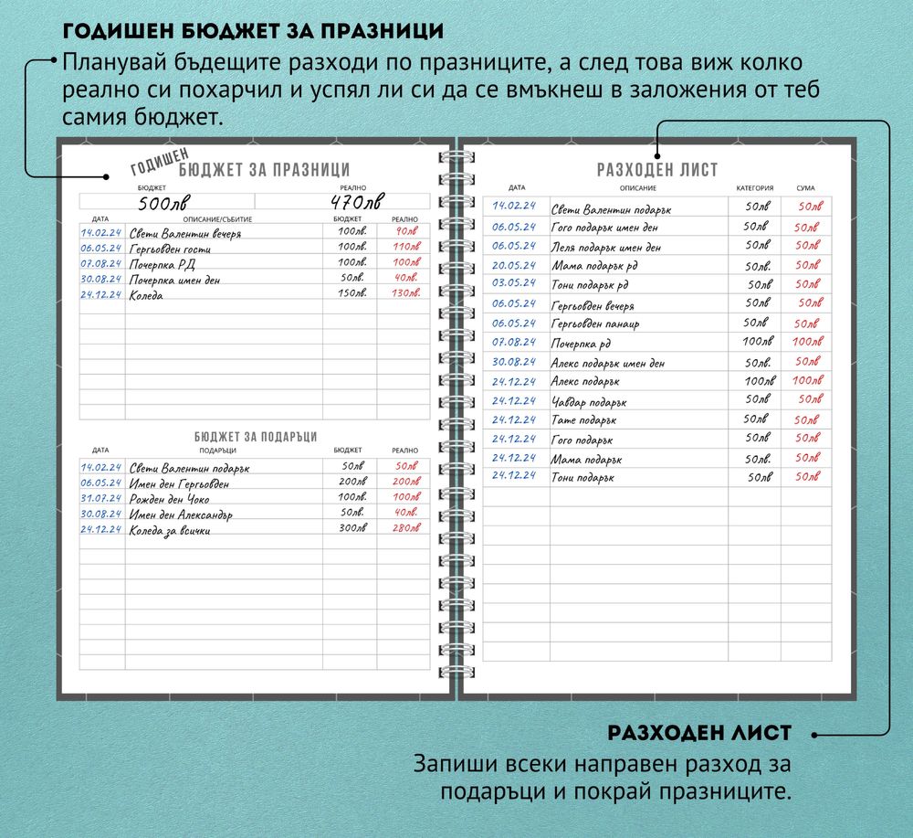 Финансов планер, тефтер за бюджет, следене на приходи разходи