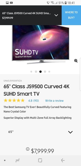 Samsung 65" Class JS9500 Curved 4K SUHD Smart TV