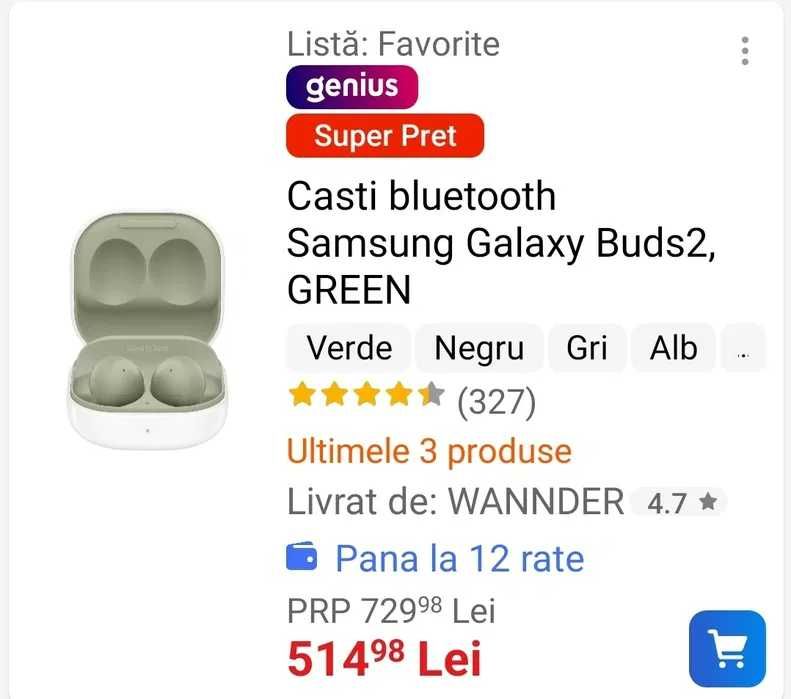 Casti Buds 2, SAMSUNG, olive - originale !