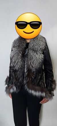 Кожаная куртка с мехом чернобурка