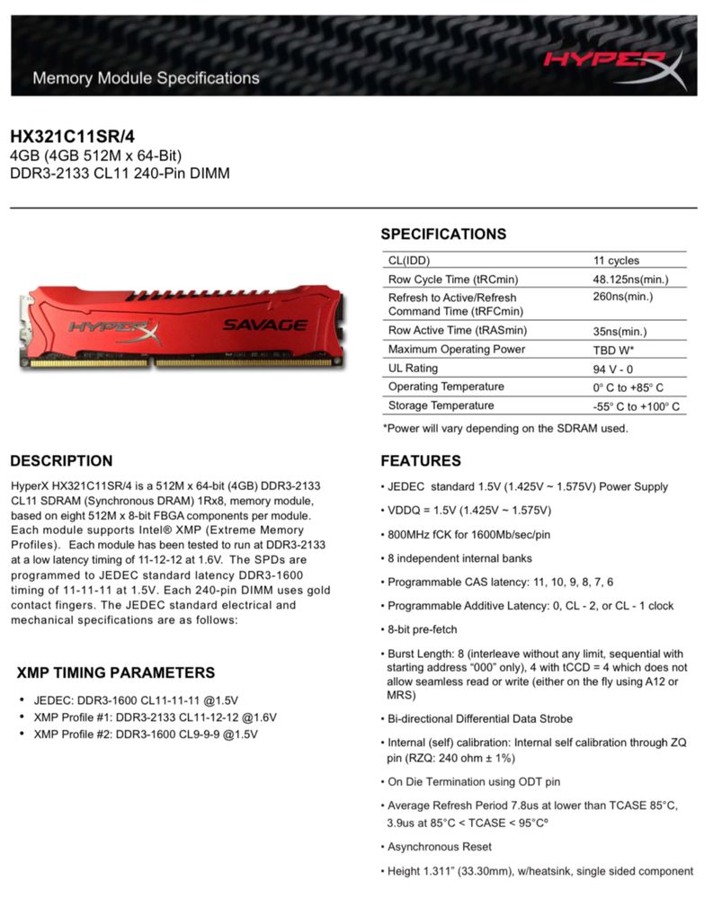 ОЗУ DDR3 HyperX Savage 4gb 2400mhz