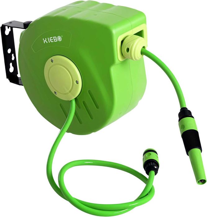 Макара с маркуч 10м+1м зелена за стенен монтаж