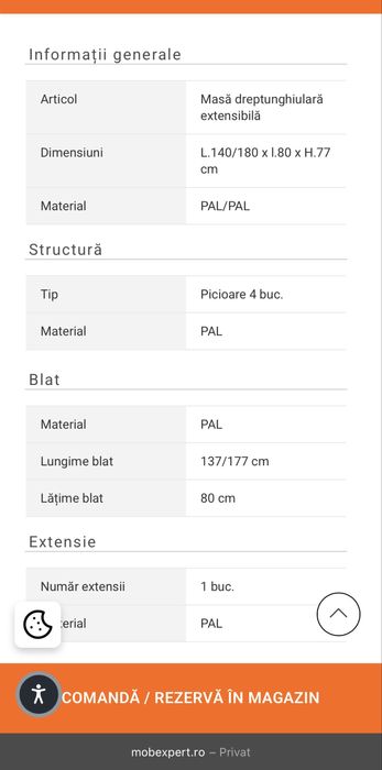 Vand masa extensibila 140/180 cm