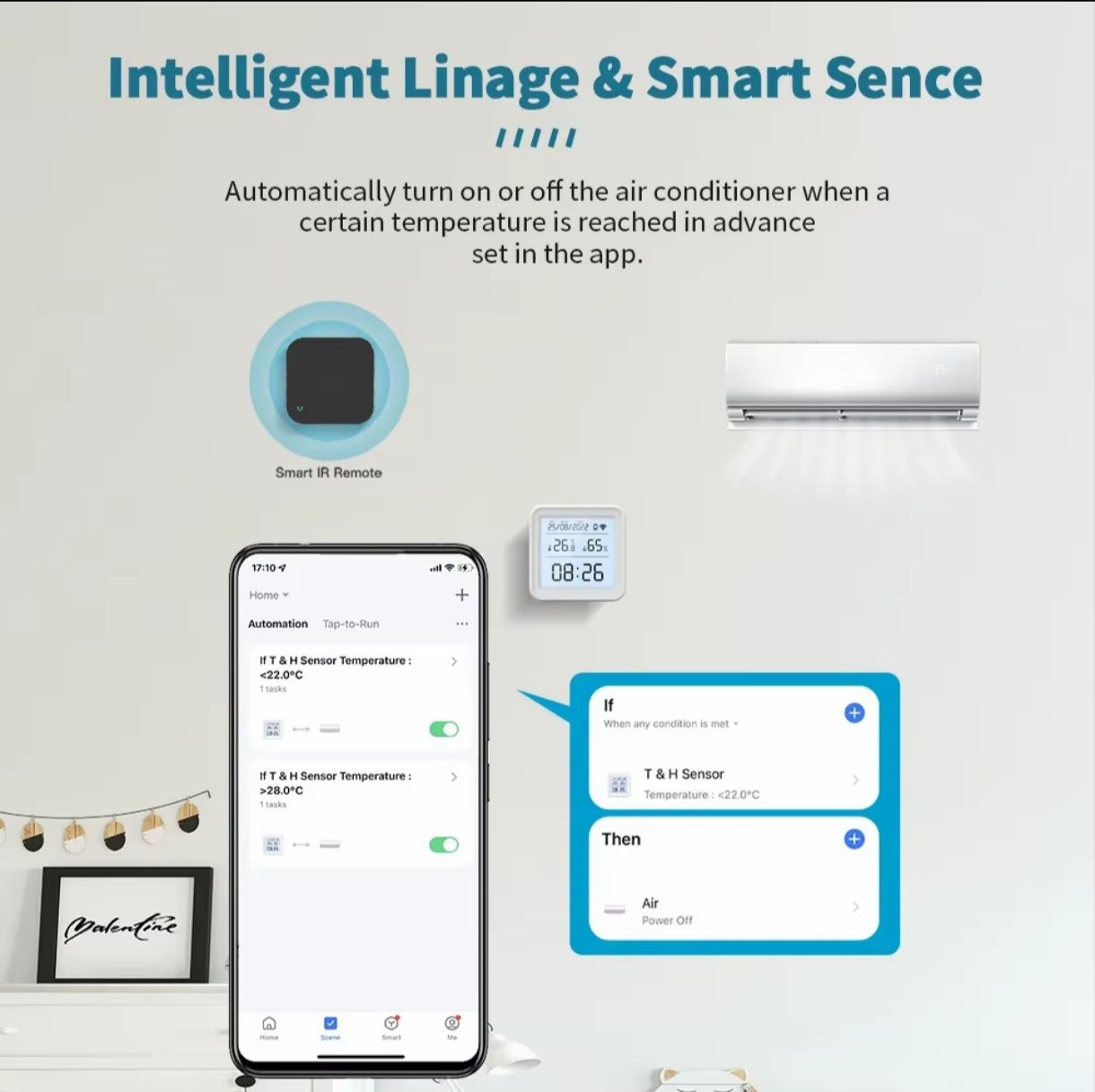 Tuya Smart WiFi Сензор за температура и влажност с LED