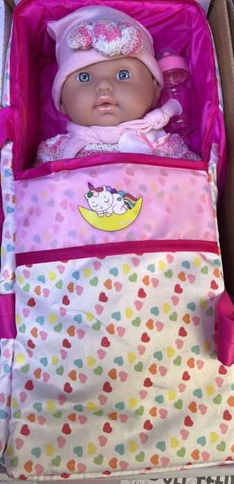 Кукла бебе с пълен комплект–Шише, пижама,легълце и аксесоари - 42 см.