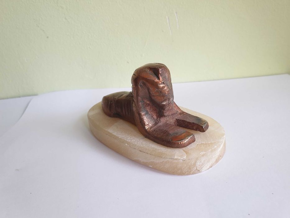 Statuie Sfinx Egipt metal rosiatic piatra alabastru naturala vintage