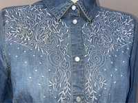 Cămașă denim/cotton, broderie și perle