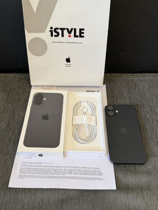 КАТО НОВ 128GB iPhone 16 Plus + iStyle Гаранция 2027г. Black