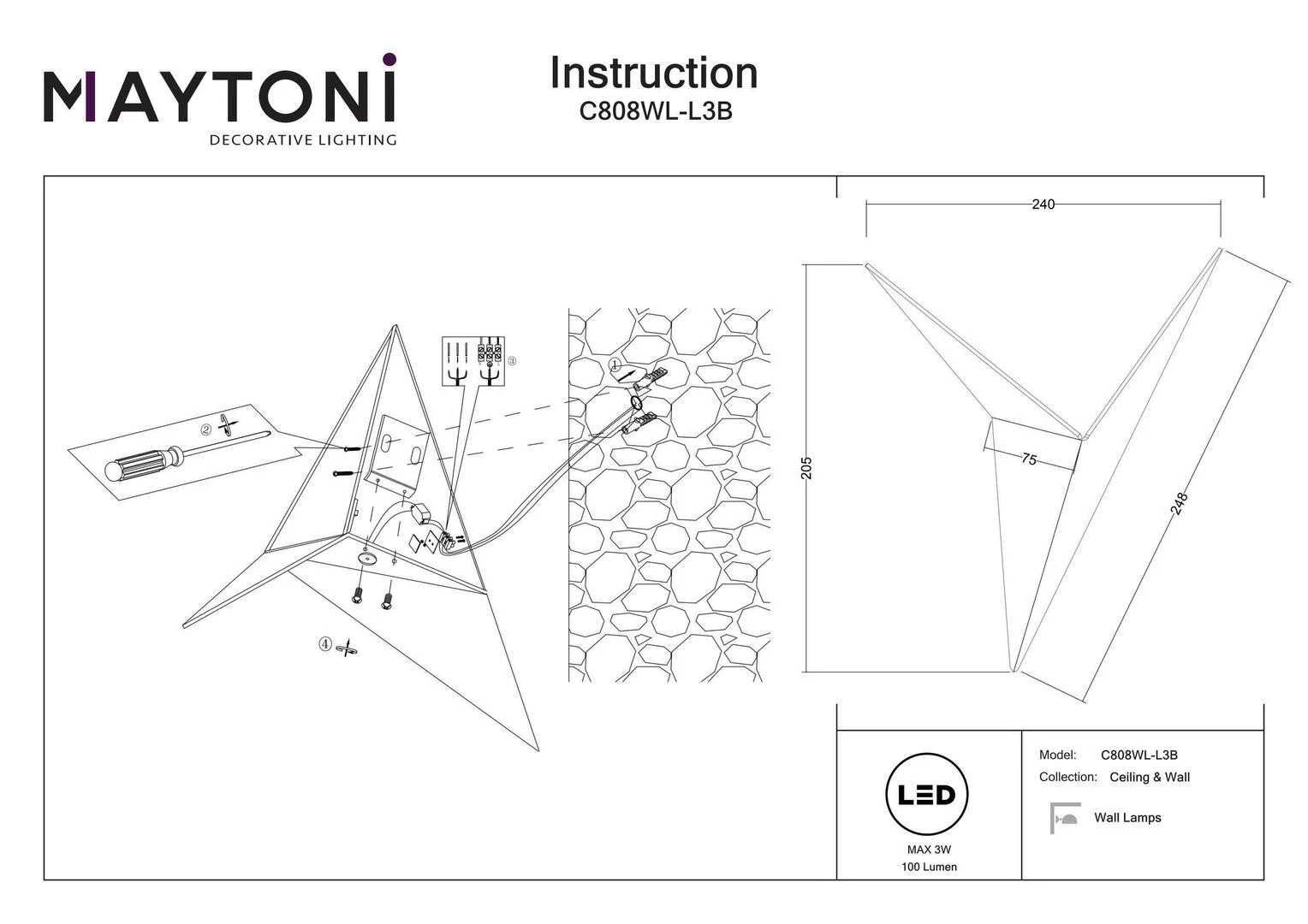 Maytoni C808WL-L3B - LED аплик TRAME LED/3W/230V черен