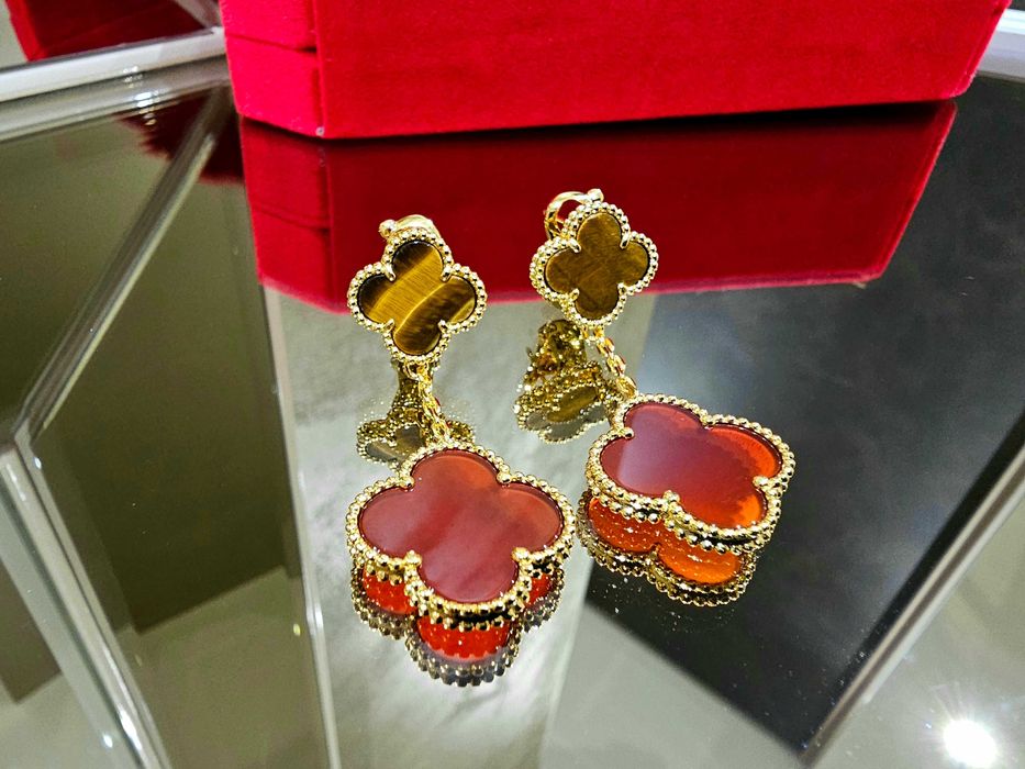 Van Cleef & Arpels VCA Gold Tiger Eye Red Magic Alhambra Дамски Обеци