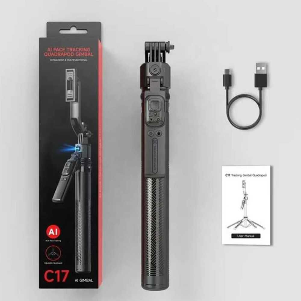 Смарт Gimbal C17 с AI Проследяване на Лице | 360° Статив & Селфи Стик