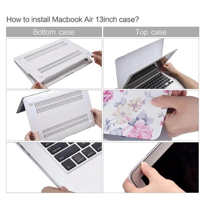 Geanta Macbook Air 13'' A1466 A1369 roz flori trandafiri alb