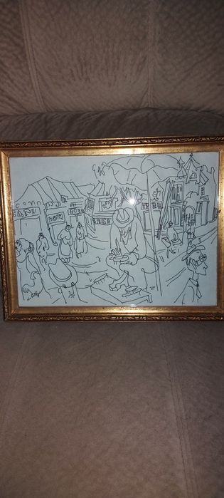 Tablou vechi, grafică, deosebit,semnat, de colecție.