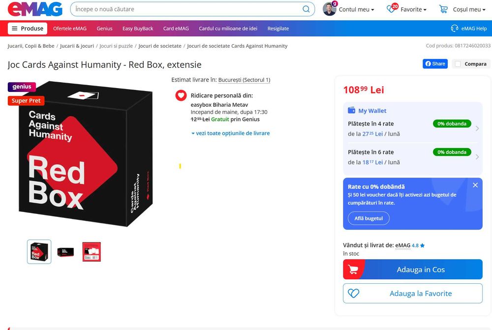 Joc Cards Against Humanity - Red Box, extensie